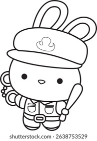 Illustration of coloring pages by cute bunny costume icon.
outline of baby bunny wearing a police costume
