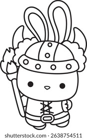 Illustration of coloring pages by cute bunny costume icon.
outline of baby bunny wearing a viking costume

