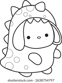 Illustration of coloring pages by cute bunny costume icon.
outline of baby bunny wearing dinosaurus costume