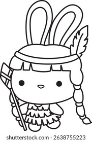 Illustration of coloring pages by cute bunny costume icon.
outline of baby bunny wearing an Indian costume
