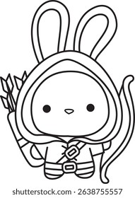 Illustration of coloring pages by cute bunny costume icon.
outline of baby bunny wearing an archery costume
