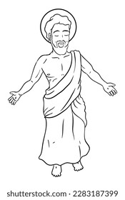 Illustration für die Färbung mit wiederbelebtem Jesus mit einer Tunika und zeigt seine Kreuzung Wunden.