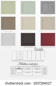 Illustration of colors of the facade. Kitchen interior design. Kitchen illustration