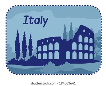 Illustration with Colosseum in Rome. Vector illustration
