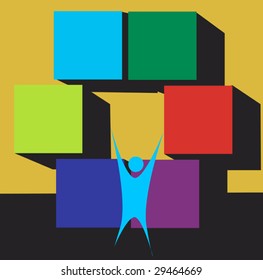 Illustration of Colour cube and person	