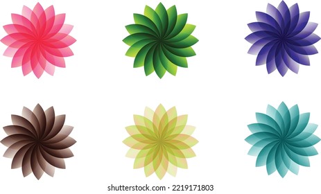 Illustration of colour flowers with petals and gradient