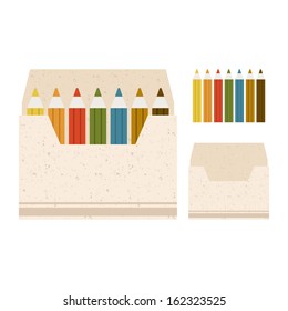 Illustration of colour pencils in the box on a background