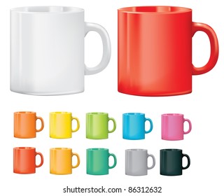 Illustration of coloured cups isolated on a white background, uses gradient mesh