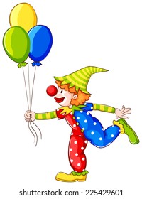 Illustration of a coloured drawing of a clown on a white background 