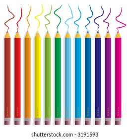 An illustration of coloured pencils covering all of the colours in the rainbow