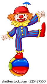 Illustration of a coloured sketch of a happy clown on a white background   