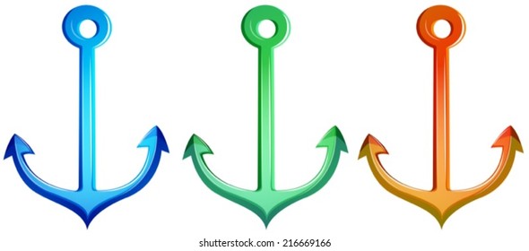 Illustration of the colourful anchors on a white background