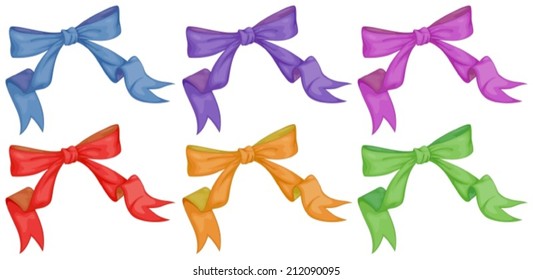 Illustration of the colourful bows on a white background