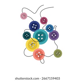 Illustration of colourful buttons connected by a continuous black thread