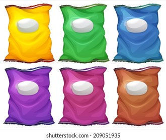 Illustration of the colourful chips containers on a white background