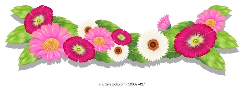 Illustration of the colourful fresh flowers on a white background