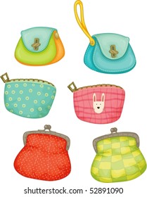 Illustration of colourful ladies purses on a white background