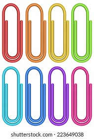 Illustration of the colourful paper clips on a white background 