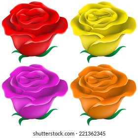 Illustration of the colourful roses ton a white background  