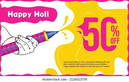 Illustration of colourful splash coming out from pichkari. Holi offer concept