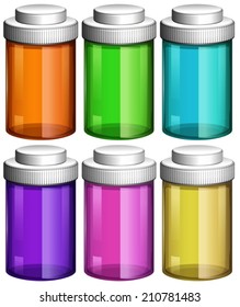 Illustration of the colourful transparent bottles on a white background