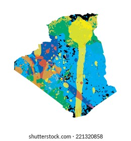 An Illustration of a colourfully filled outline of Algeria