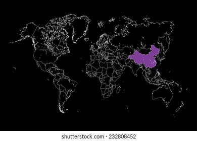 An Illustration of a colourfully filled outline of  China