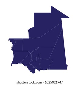 An Illustration of a colourfully filled outline of Mauritania, geometric rumpled triangular low poly style gradient graphic background , polygonal design for your . Vector illustration eps 10.