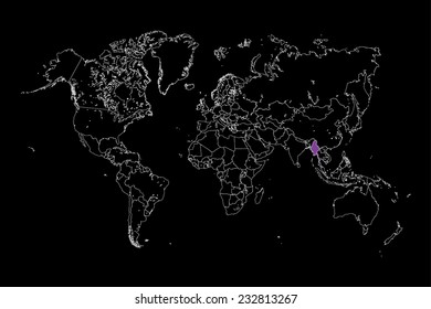 An Illustration of a colourfully filled outline of  Myanmar