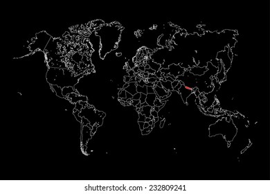 An Illustration of a colourfully filled outline of  Nepal