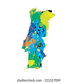 An Illustration of a colourfully filled outline of Portugal