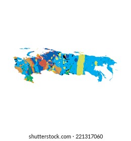 An Illustration of a colourfully filled outline of Russia