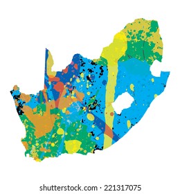 An Illustration of a colourfully filled outline of South Africa