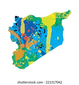 An Illustration of a colourfully filled outline of Syria