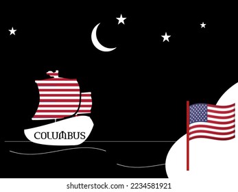illustration of Columbus's sailboat arriving in the Americas
