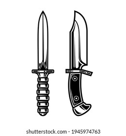 Illustration von Kampfmessern. Design-Element für Logo, Label, Zeichen, Emblem, Poster. Vektorgrafik