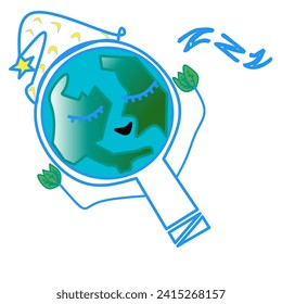 Illustration of a combination of the earth in a light bulb, suitable for images of happy earth day, earth hour, time for the earth to rest and turn off the lights, and many more.