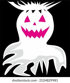 Illustration of a combination of a ghost and a devil with unique horns and resembling a scary ghost.