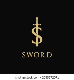 Illustration Combination Golden Sword with Initial letter S logo design