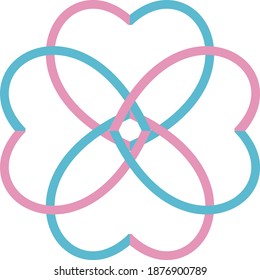Illustration of a combination of pink and light blue heart marks.