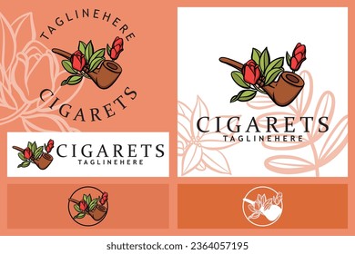 illustration of a combination smoking pipe with flowers on a white background. Vector art.