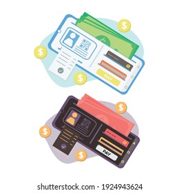illustration of a combination of a wallet and device or what is called e-money, as an icon, background, and design elements