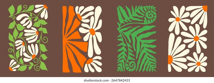 Illustration combining classic wave patterns and floral motifs, reflecting 70s design.