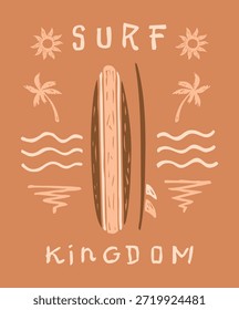 Illustration combining text and silhouettes of surfboards and elements related to summer and the coast.