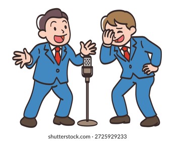 Illustration of a comedy duo having fun performing a manzai comedy routine
