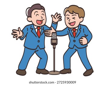Ilustração de uma dupla de comédia se divertindo realizando manzai