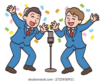 Illustration of a comedy duo having fun performing a manzai comedy routine