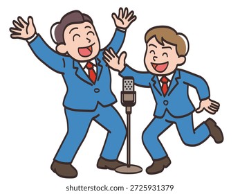 Illustration of a comedy duo having fun performing a manzai comedy routine