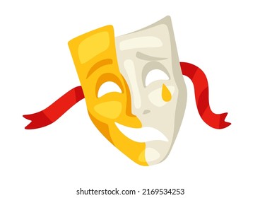 Illustration of comedy and tragedy mask. Traditional symbol. Image for theatrical performance.