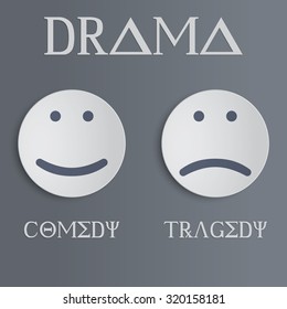 Illustration of comedy and tragedy masks in emoticons